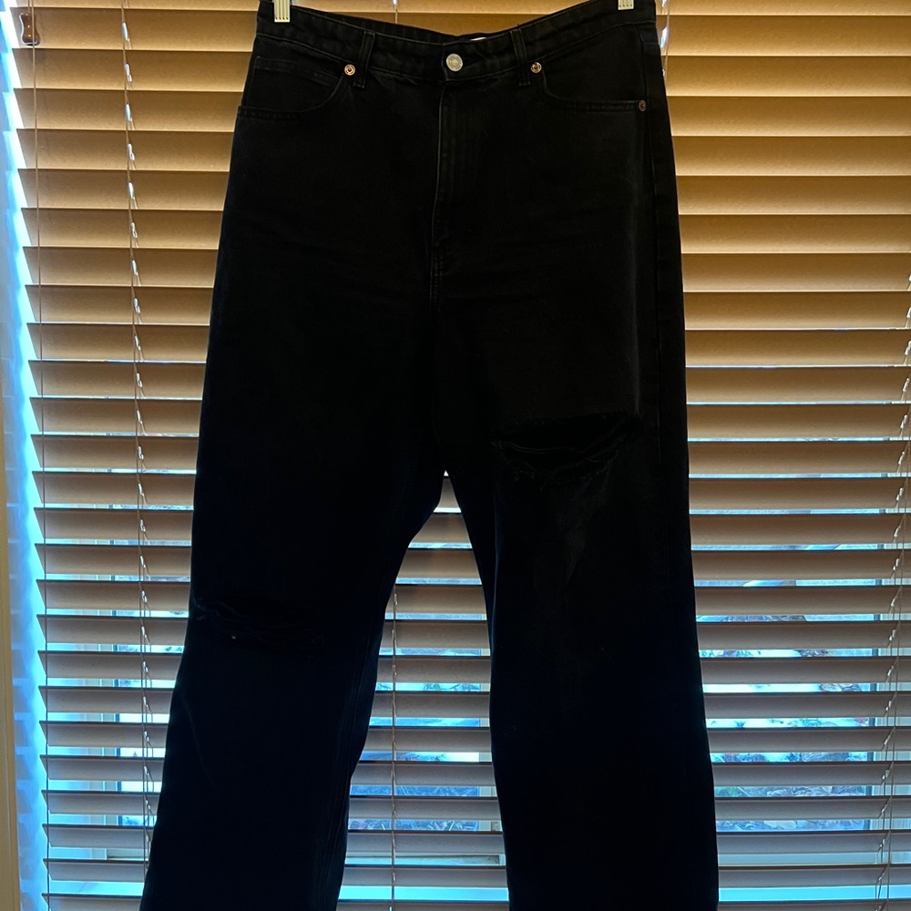 Washed Black Ripped Wide Leg Jeans | Zara, US 14